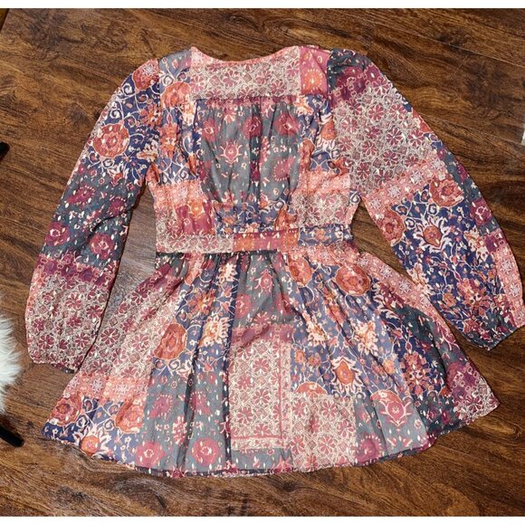 Forever 21 Floral Mini Dress Womens Large Long Sleeve Side Zippered - Picture 4 of 11